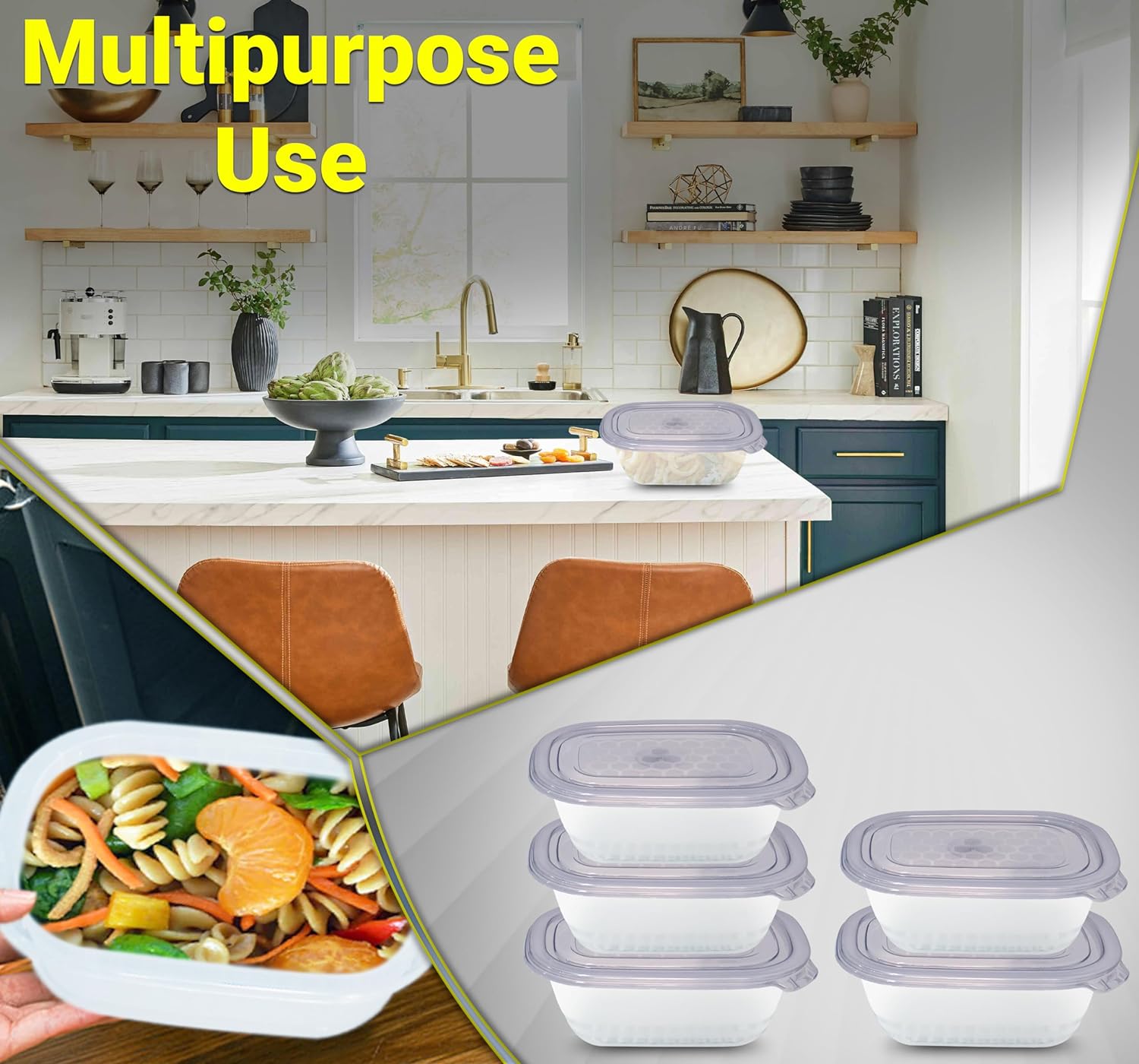 Food Containers Pack of 5 Microwavable, Freezable, Airtight (Grey)